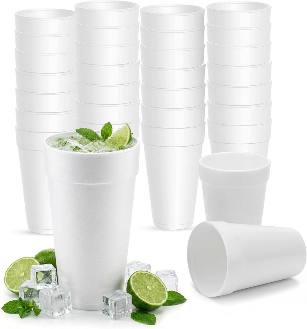 Concession Essentials 20 oz Foam Cups 100 Count Pack Insulated Disposable Cups for Hot & Cold Beverages Durable, Lightweight, Perfect for Coffee, Soda & Events, 20oz-Pack of 100ct