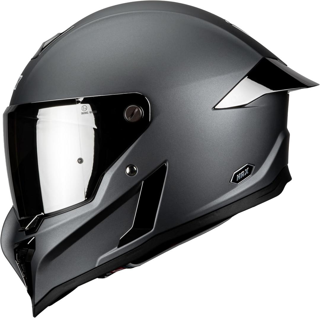 HAX Full Face Motorcycle Helmet for Adult Men and Women, DOT & ECE 22.06 Certified - Powersports Advanced Ventilation Motocross Helmet for Motorbike Street Bike(Matte Gray - Small)