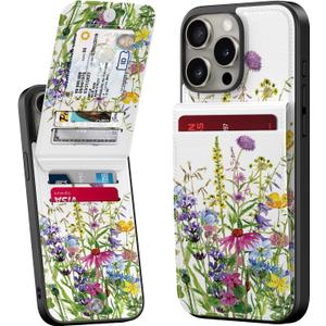 Bemal for iPhone 13 Pro Wallet Case, Built-in Card Holder, Fashion Printed, RFID Blocking, PU Leather Kickstand, Magnetic Closure, Shockproof Phone Cover for Women and Men, Blooming Floral