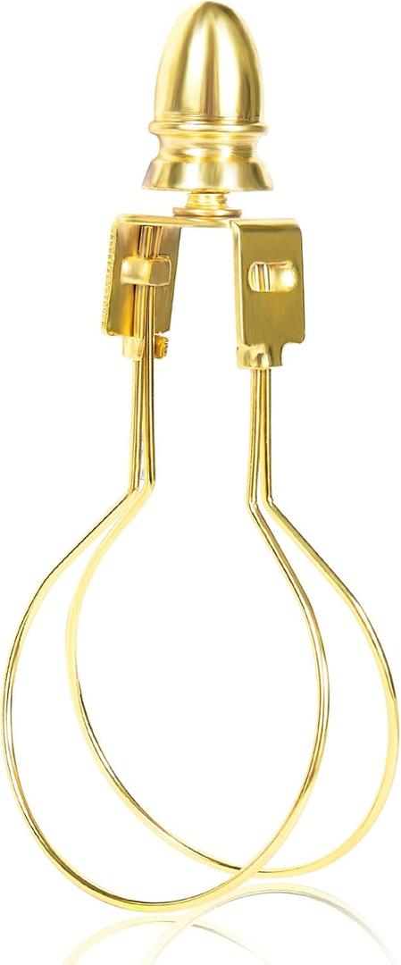 Lamp Shade Harp Holder Adapter kit - Clip on Lampshade Light Bulb With Shade Attaching Finials Support Fitter Parts Converter(1 Pack, Polished Brass)