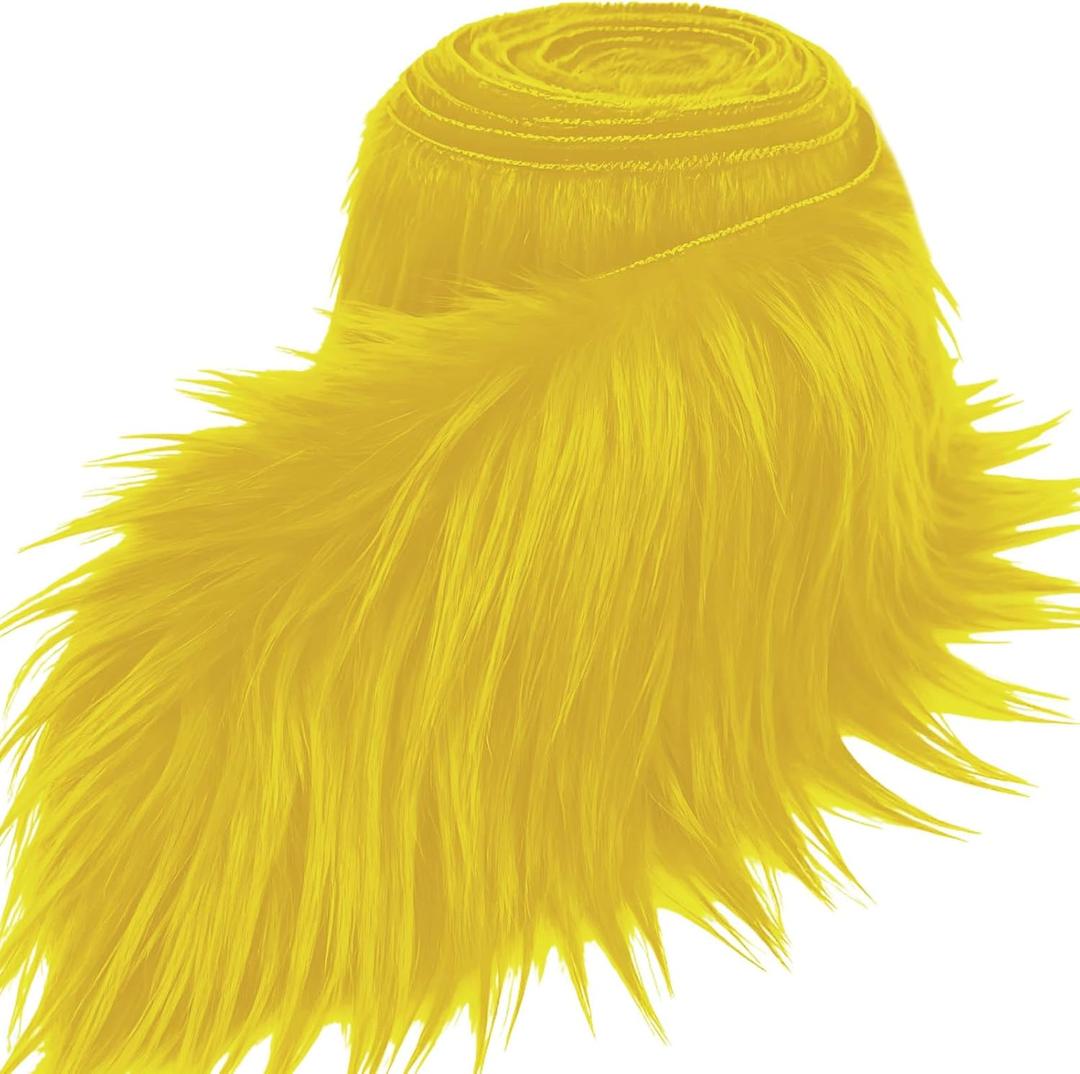 Yellow 8x60Inch Faux Fur Shaggy Plush Faux Fur, Fabric Precut Strips Fluffy Fuzzy Faux Fur, Craft Beard Hair, Beard Miniature Dolls Rugs Mats Gift, Winter Halloween Christmas Costume Party Decor