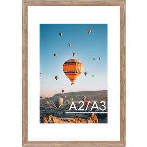 JCJMY 16.5x23.4 A2 Picture Frame Rustic Brown with 11.7x16.5 A3 Mat, Display Photo 11.7x16.5 with Mat or 16.5 x 23.4 Without Mat, Wall Hanging Large Frame with Plexiglass, Rustic Brown