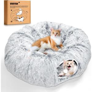 VIVOYAN Multifunctional Cat Tunnel Toy - XL Interactive Cat Play Tunnel with Climbing Holes and Thick Resting Mat, Ideal for Mult Homes and Extended Playtime (Ash Gray)