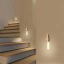 LANDGOO Wooden Motion Sensor Night Lights Magnet Body Sensor Hallway Night Lights Rechargeable Led Light Portable Stairway,Wall Sconce Battery Powered Cabinet Lights (Small, White Ash Wood)