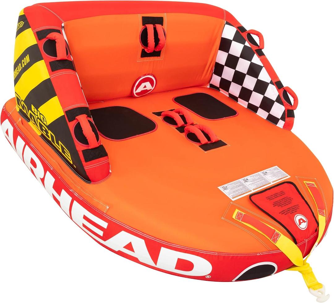 Airhead Mable Towable Tube for Boating, 2 Rider Inflatable Boat Tube for Water Tubing, Heavy Duty Full Nylon Cover, EVA Foam Pads, Dual Tow Point, Patented Speed Safety Valve