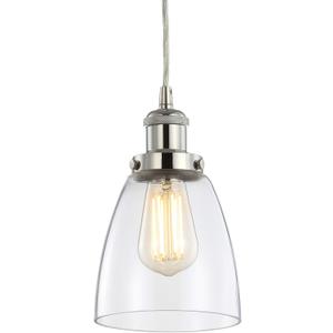 JONATHAN Y 5.5" Chrome Modern LED Pendant Light, Adjustable Hanging Fixture for Kitchen Island, Dining Room, Clear Glass Shade, LED Bulb Included, UL Listed JYL3518A
