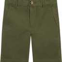 Spring&Gege Boys' Cotton Twill Flat Front Uniform Stretch Chino Shorts (13-14 Years, Light Olive Green)