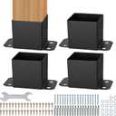 VEVOR 6x6 Post Base 4 Pcs, Inner Size 5.6"x5.6" Post Base Brackets, Heavy Duty Powder-Coated Post Anchor Matte Black Wood Post Brackets for Pavilion Deck Railing Support Deck Base Plate