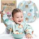 Waterproof Smock Baby Bibs for Eating (Boy or Girl 6-24 Months) - Toddler Long Sleeve Bib for Baby Led Weaning (01 - Babysaurus (1 Pack))