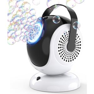 Automatic Bubble Machine - Bubbles Blower for Kids, Toddlers - 360 Oscillation & 75 Adjustment, Bubble Toys with LED Light - Gifts for Boys, Girls, Easter, Outdoor, Birthday, Party Use (Black)