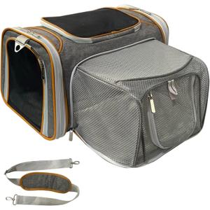 Mr. Peanut's Expandable Airline Approved Soft Sided Pet Carrier, Luxury Travel Tote with Premium Auto Self Locking Zippers, Plush Faux Fleece Bedding with Sturdy Plywood Base, 18LX10.5WX11 H
