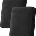 H.VERSAILTEX Velvet Stretch Couch Cushion Cover Plush Cushion Slipcover for Chair Loveseat Sofa Cushion Furniture Protector Seat Cushion Sofa Cover (2 Piece Medium Sofa Cushion Covers, Black)