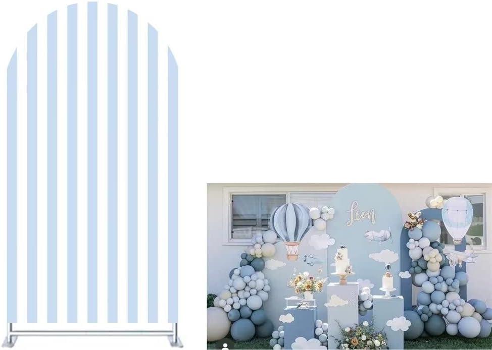 FiVan Arch Covers Stretchy Blue Stripes Backdrop for Birthday Baby Shower Party Decoration 4x7ft Baptism Background Props (NO-412)