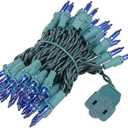 Novelty Lights 11 Feet 50 Bulbs Traditional Incandescent Mini Lights, Blue on Green Wire with 2.5" Spacing, Commercial Grade and UL Listed for Indoor/Outdoor Use, End-to-End Connectable