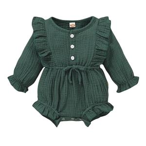 Baby Girl Outfit 6-9 Months Girl Clothes Long Sleeve Baby Green Romper Linen Jumpsuit Bubble One Pieces Romper Fall Baby Clothes Girl 6-12 Months