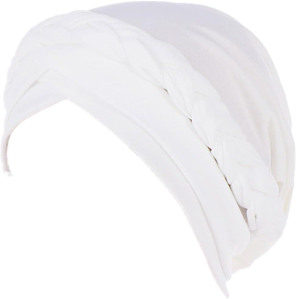 African Women Turban Hats - Braid Twist Solid Caps Pre Tied Chemo Cancer Headscarf Headwrap Hair Cover (White)