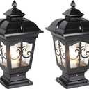 2 Pack Outdoor Column Lights, Traditional Waterproof Garden Post Light Aluminum Modern Fence Pillar Lamp Outdoor External Patio Landscape Glass Post Lantern E26 Fixture (B-Black)