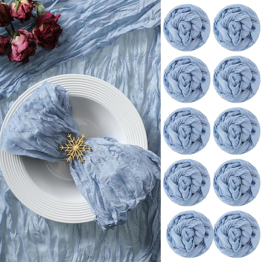 Mixweer 100 Pieces Gauze Cheesecloth Napkins 19.7 x 19.7 Inch with Wrinkled Decorative for Home Wedding Baby Shower Rustic Table Decoration(Dusty Blue)
