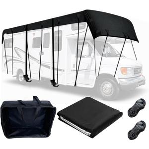 Wider 3.3m/10.83ft Camper roof Cover 210D Oxford Cloth Rv Covers Wind, Rain and Snow Proof with 2 Extra Straps Black-32.8 x 10.8 ft