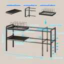 Mustorn Pots and Pans Organizer Under Cabinet, Expandable 2 Tier Under Sink Organizers and Storage Adjustable Height Kitchen Pot and Pan Lid Holder Rack with 6 Dividers(6panels,1 Pot rack, Black)