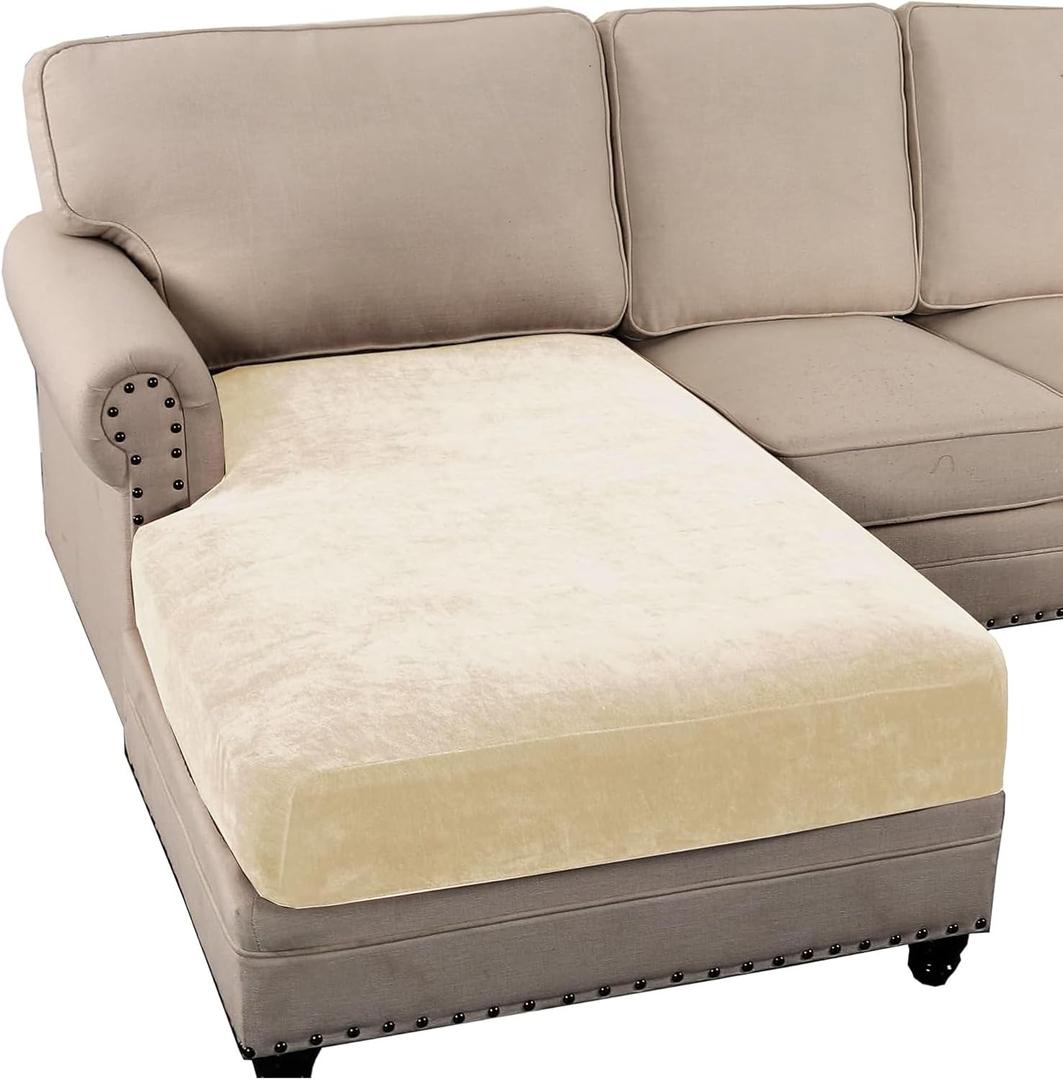 H.VERSAILTEX Stretch Sofa Cushion Covers Chenille Chaise Cushion Cover Thick Soft Sectional Couch Covers for L Shaped Sofa Both Left/Right All Seasons Universal(Chaise Cushion Cover, Cream)