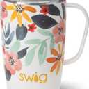 Swig Life 18oz Travel Mug, Insulated Tumbler with Handle and Lid, Cup Holder Friendly, Dishwasher Safe, Stainless Steel, Travel Coffee Cup (Honey Meadow)