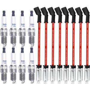 Iridium Spark Plugs and Wires Set for Chevy 5.3L Silverado 1500 Suburban Avalanche Tahoe 4.8L 6.0L, 41-110 Spark Plugs Compatible with GMC Yukon Sierra 12621258