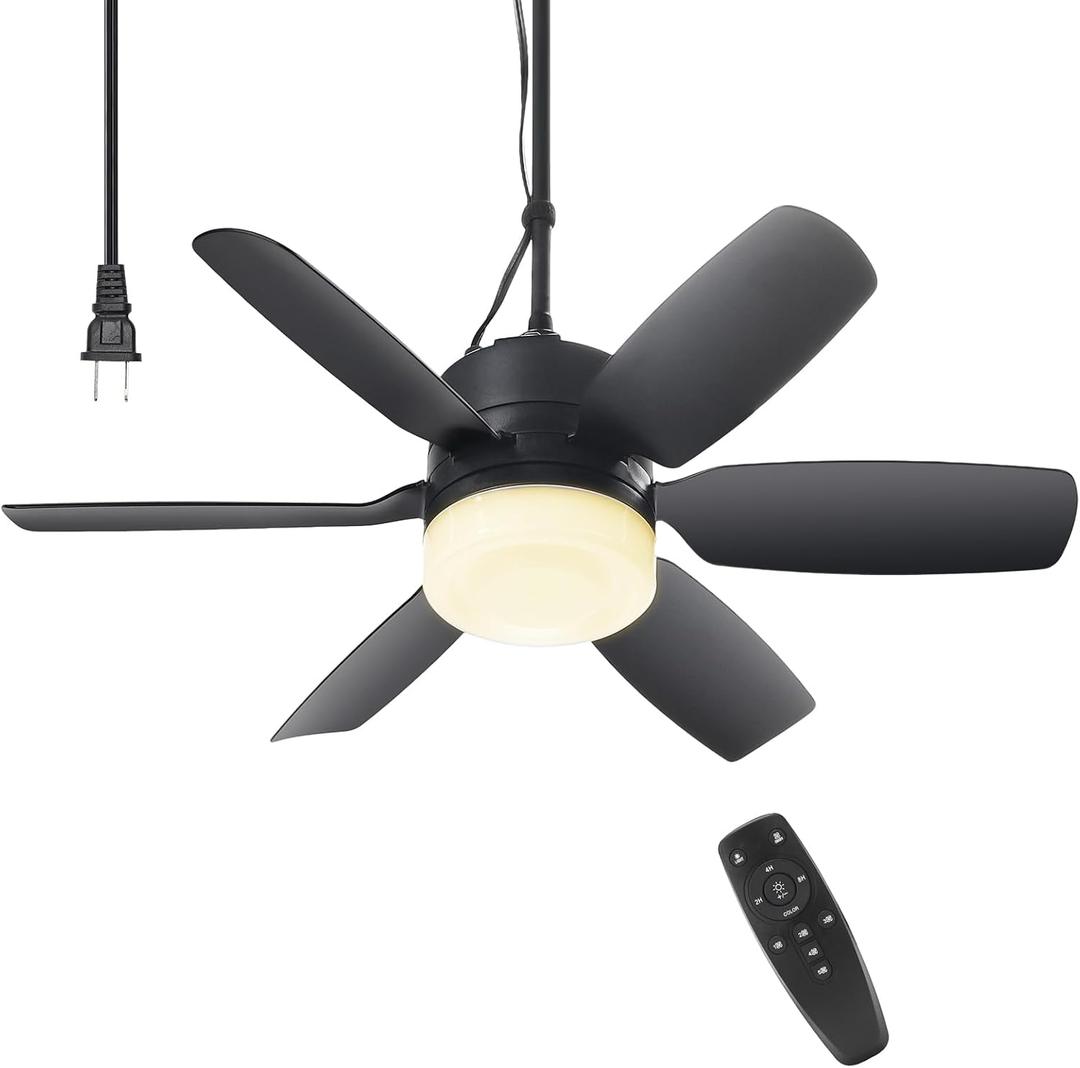 Fanspex 20.5'' Plug in Ceiling Fan with Light for Gazebo Patio Canopy Tent Porch RV, 5 Fan Speeds with Adjust Lighting & Remote Control (Black)
