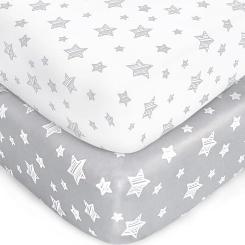 Crib Sheets for Boys or Girls 2 Pack, Fitted Crib Sheet for Standard Size Crib and Toddler Mattresses, Soft and Breathable Material, Grey & White