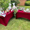 Trlyc 2 Pack 6FT Spandex Table Cloth - 72 x 30 Inch Rectangular Stretch Tablecloth, Wrinkle Resistant Scretch Table Cover for Wedding, Party, Banquet, Picnic, Outdoor Decoration (2Pcs,Burgundy)