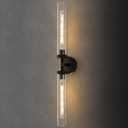 Knurled Brass Tube Wall Sconce - Luxury Modern Dimmable Sconces with Bulbs - Black Glass Vanity Light Fixture - Vertical or Horizontal Mounted Indoor Lighting for Bathroom Bedroom Living Room