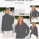 Astylish Women's 2025 Oversized Long Sleeve Shirts Button Up Striped Collared Front Pocket Top (Medium, Black)