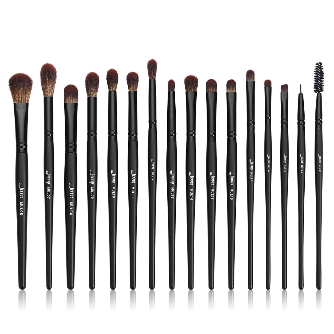 Jessup Eye Brushes Set, Vegan Makeup Brushes with Concealer Powder Eyeshadow Blending Eyeliner Spoolie Brush, 16pcs Premium Synthetic Black Cosmetic Brush T272
