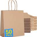 OCEUMAOA 50Pcs Brown Paper Bags with Handles Kraft Paper Gift Bags Bulk Shopping Bag Small Gift Business Goody Grocery Craft Bag 8.27x4.33x10.63 Inch