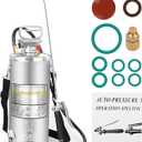 2 Gallon Stainless Steel Pump Sprayer - Hand Pump Sprayer with Pressure Gauge, Safety Valve&Adjustable Nozzle and Flat Nozzle, Garden Weed Sprayer with 20 Wand & 3FT Hose, Non-Corrosive Viton Seals