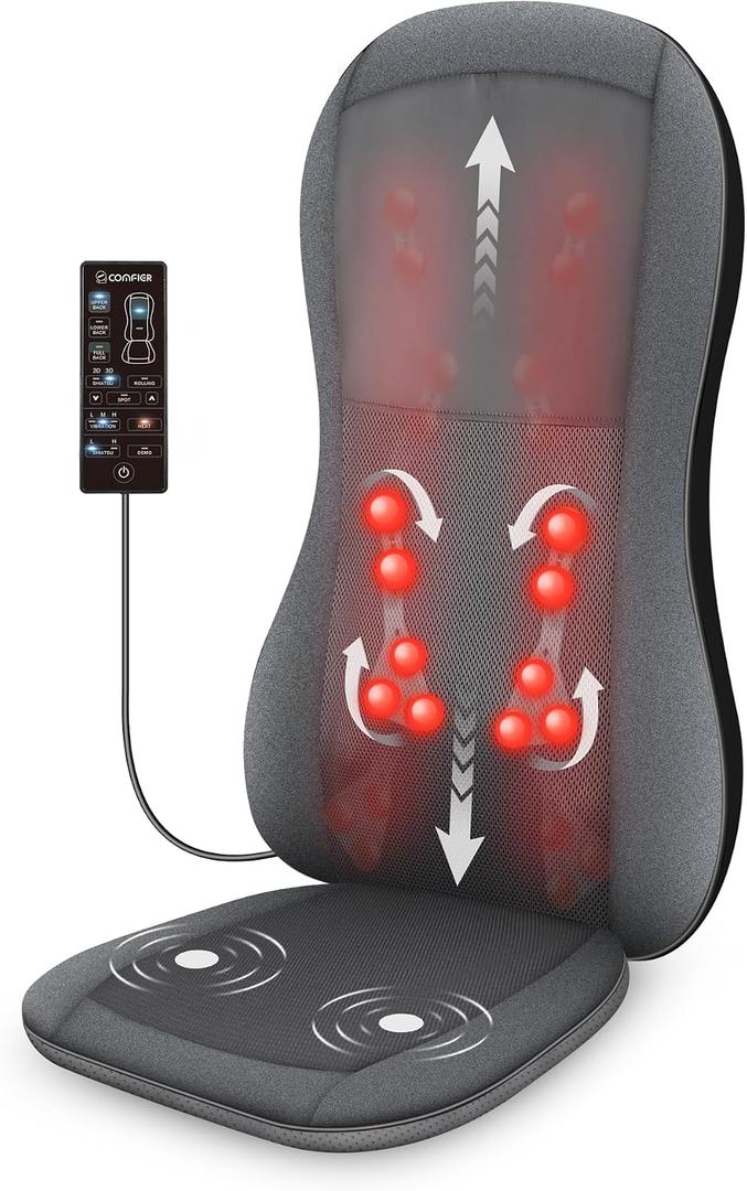 COMFIER Shiatsu Full Back Massager,Massage Chair Pad with Heat,2D/3D Massage Seat Cushion,Chair Massager with 10 Shiatsu Nodes, Rolling Kneading Chair Pads for Lower Back,Mothers Day Gift for Women