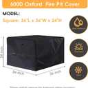 Square Fire Pit Cover 36x36x24 Inch - Heavy-Duty Taped Seam Waterproof, Windproof Drawstring & Buckle Strap, Black