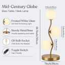 Mid Century Gold Globe Table Lamp 3-Light Flower Curve Beside Desk Table Light with Milk White Glass Shade Metal Base Nightstand Lamp for Bedroom Bedside