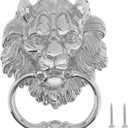 6 Inch Lion Head Knocker, 2 Pack Classical Decorative Front Door Knocker Pull Handle with Mounting Screws (2, Chrome)