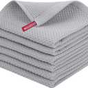 Homaxy 100% Cotton Waffle Weave Kitchen Dish Cloths, Ultra Soft Absorbent Quick Drying Dish Towels, 12 x 12 Inches, 6-Pack, Light Gray