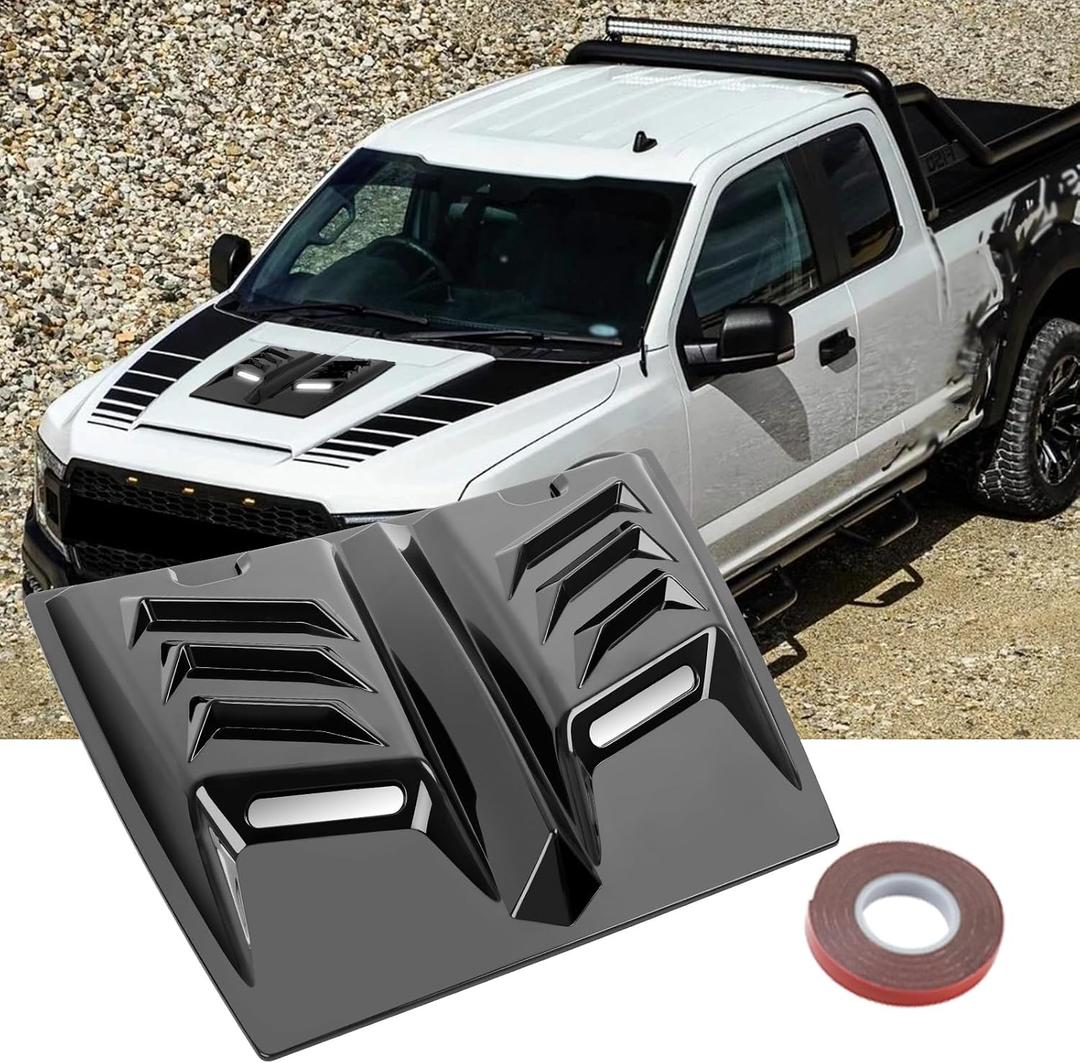 Hood Vents for Cars,Universal Hood Scoop,Hood Air Vent for Trucks,Car Air Vent with Reflective Strips, Universal for Most Cars,1 Series E90 E91W117(Glossy Black), 19 x 14 inches