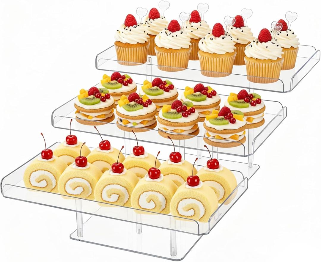 Clear Cupcake Stand, 3 Tiered Acrylic Dessert Table Display Set for 54 Cupcakes, Large Food Display Riser Serving Platter for Wedding, Party, Baby Shower, Buffet