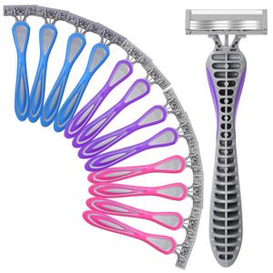 12 Pcs Disposable Razors for Men Bulk 3 Blade Sensitive Skin Shaving Razor Long Blade for Hotel Spa Travel