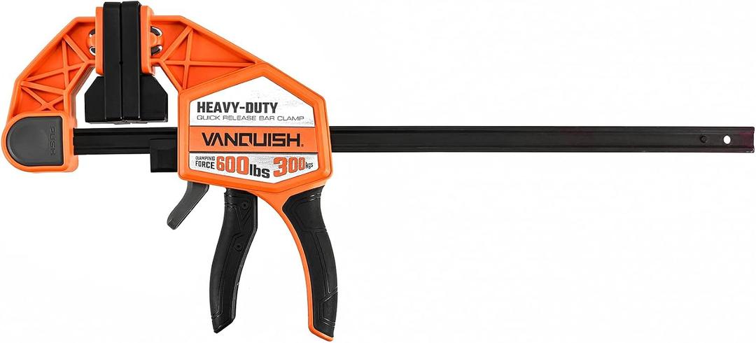 VANQUISH 12" One Hand Clamp/Spreader, 600Lbs Clamping Force, 3.4in. Throat Depth Heavy Duty Quick Release Bar Clamps, Tools & Equipment for Woodworking, Carpentry, Home Improvement, 3618