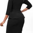 BestGirl Women's Peplum Dresses Bodycon 3/4 Sleeve Wear to Work Office Sheath Dress (Black, XXL)