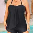 Daci Plus Size Bandeau Tankini Swimsuit for Women 2 Piece Halter Swim Top with Shorts Tummy Control Bathing Suits (Size 22W, Black)