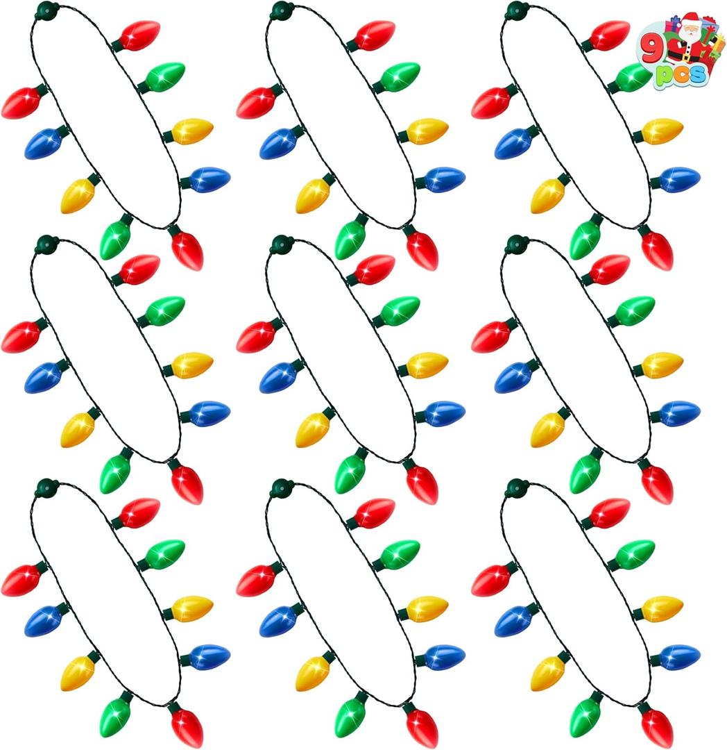 JOYIN 9 Packs Christmas Necklace LED Light Up Necklaces 9 Bulbs LED Holiday Party Favor Costume Accessories for Christmas Xmas Favor Party Supply