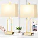 Touch Control Table Lamps Set of 2, Modern Gold Bedside Lamps with USB A+C Ports & AC Outlet, 3 Way Dimmable Contemporary Nightstand Lamps for Bedroom Living Room (LED Bulb Included)
