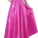 MUNAFIE Women's Long Maxi Dance Skirt - Satin Fairy Skirt for Praise & Cosplay Belly Dance Skirt Rose Red