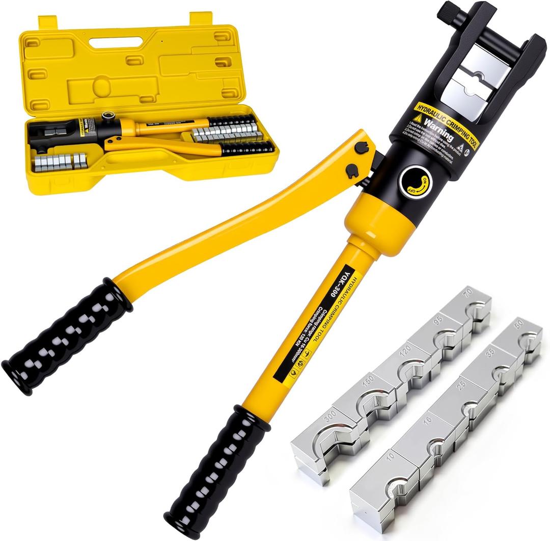 16 Tons Hydraulic Wire Crimping Tool Battery Cable Lug Terminal Crimper With 13 Pairs of Dies, 9AWG to 600MCM Crimping Tool